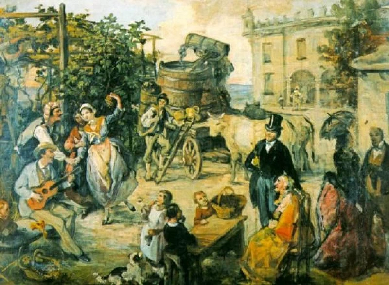 48-Veduta dell'aia di una cascina con figure di vendemmiatori-Musei Civici di Brescia 